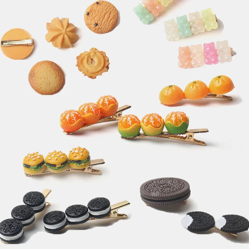 

2021 Girls Cute Creative Hairpin Biscuit Side Top Hair Clips Headdress Orange Bear Cookie korean hair accessories