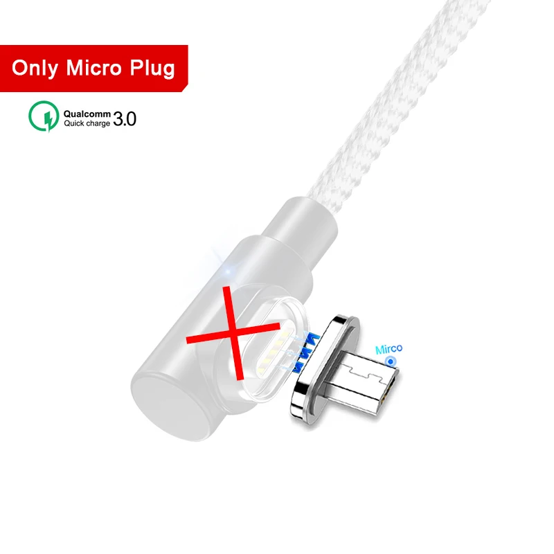 Only Micro Plug Магнитное зарядное устройство OneVan 5V 3A 90 градусов Usb кабель для быстрой зарядки Micro Usb type C шнур для зарядки iPhone 7 Xiaomi samsung телефон - Цвет: Only Micro Plug