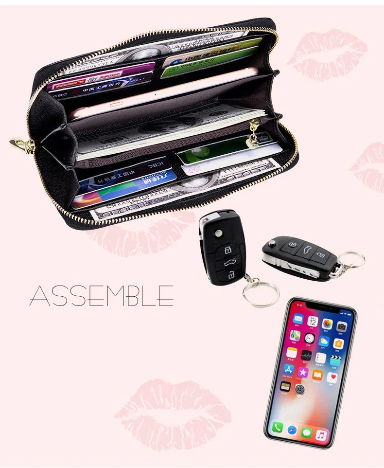 Women clutch bag leather wallet female long zipper clutch bag top layer cowhide portable large capacity paper clip new