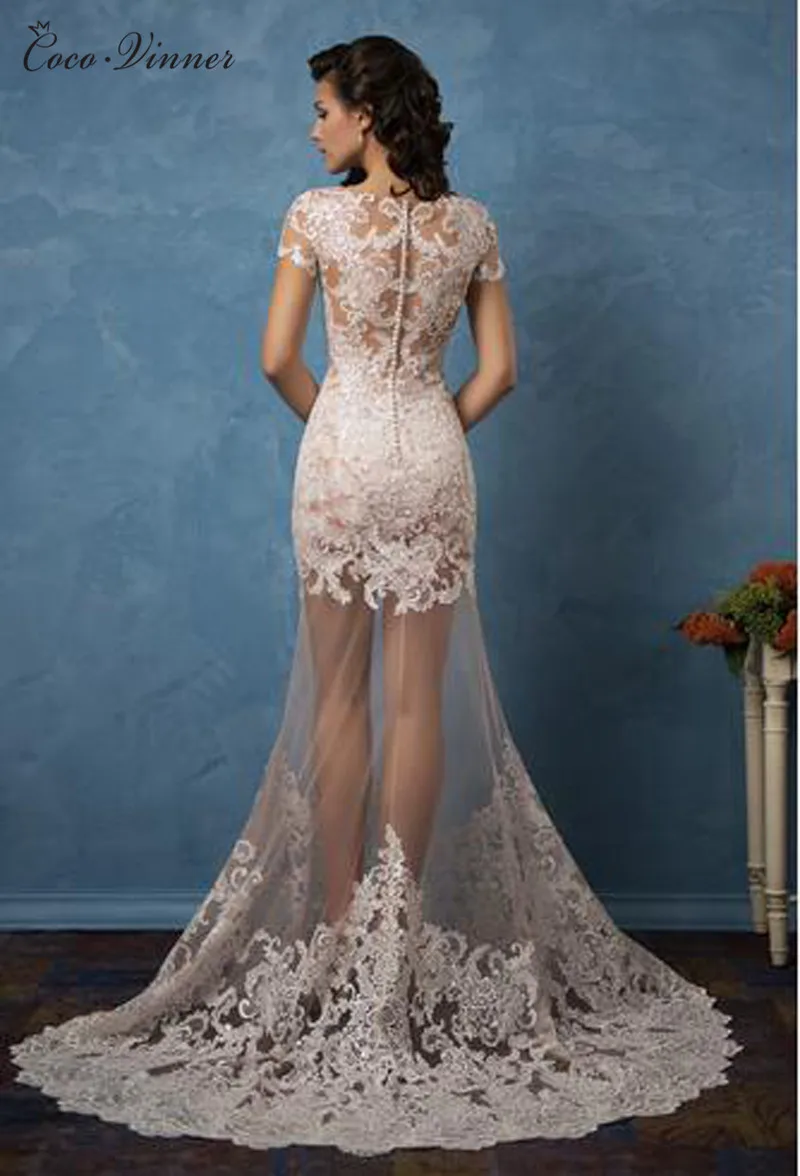 Новый стиль два в одном свадебное платье со съемным шлейфом женское сексуальное