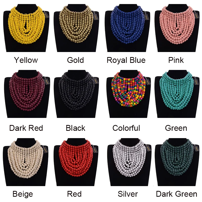 

JEROLLIN Bohemian layered Colorful Wood Beads Pendants Necklace For Women Handmade Statement Necklace Beach Jewelry