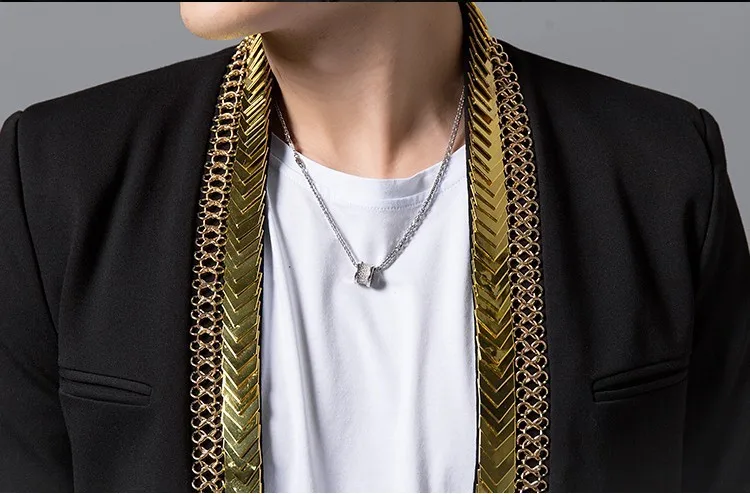 Модные золотые металлический лист объемный Клубные вечерние Блейзер Для мужчин