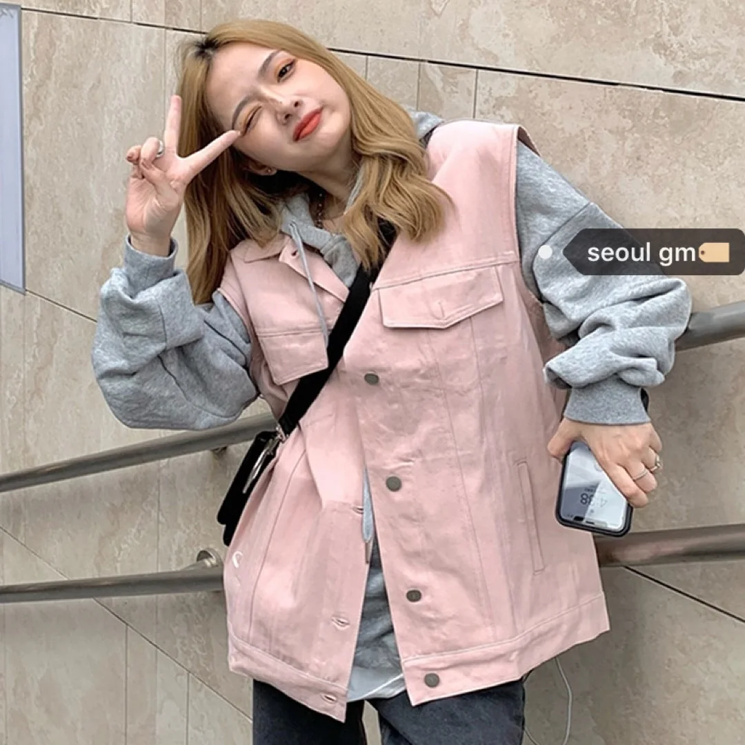 Жилет в иностранном стиле уменьшающий возраст свободный складной розовый