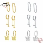 Женские серьги-кольца CANNER из стерлингового серебра 925 пробы с бабочкой и звездой, круглые серьги-кольца для пирсинга, серебряные ювелирные изделия 925 пробы