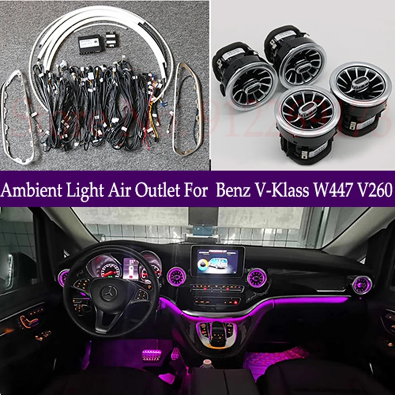 Luz Ambiental de neón para coche, Kit de lámpara de ventilación con boquilla LED, salida de aire de 64 colores, para Mercedes Benz clase V W447 V260