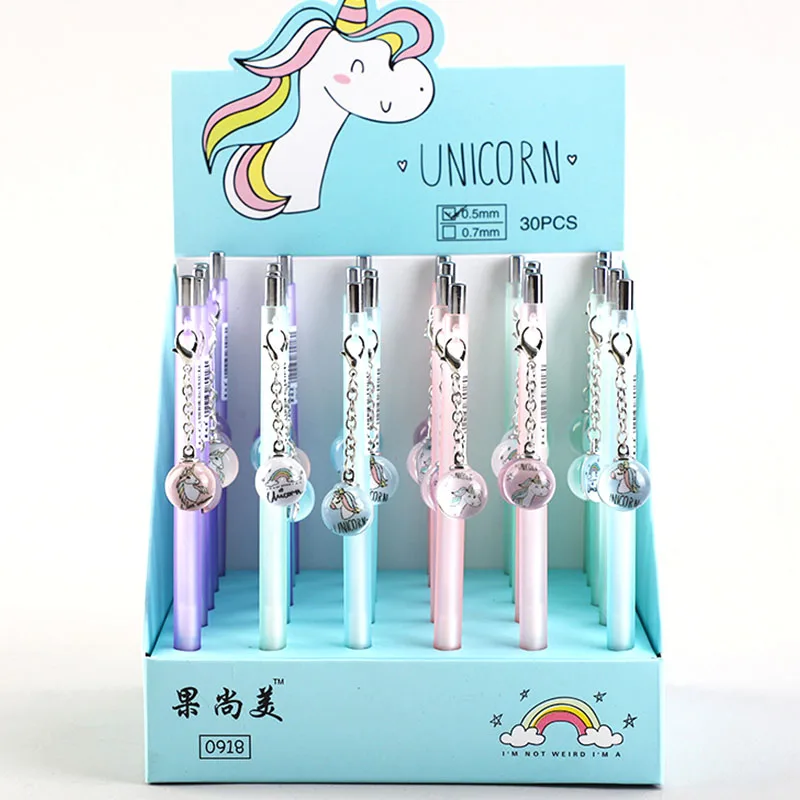 

30 шт./лот, хрустальный шар, кулон в виде единорога, механический карандаш, милая Студенческая автоматическая ручка для детского школьного оф...