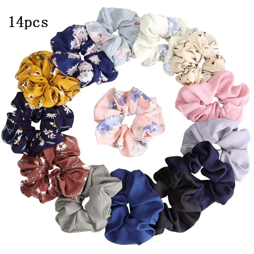14pcs 28 шт., одноцветная шелковая атласная лента для волос Ligas Para Cabello Chouchou Cheveux Femme, инструменты для укладки волос, косички для волос - Цвет: 14pcs