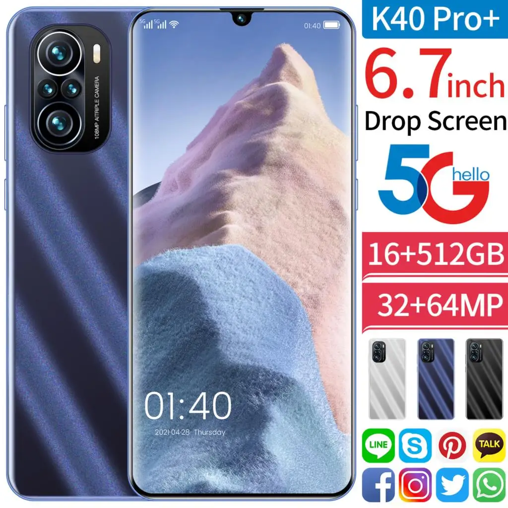 

Global Smartphone K40 Pro+ MTK6889 Deca Core5G 6.7 Inch Drop Screen 16G 512G Memery 64 MP Camera 6000mAh Mobile Phone