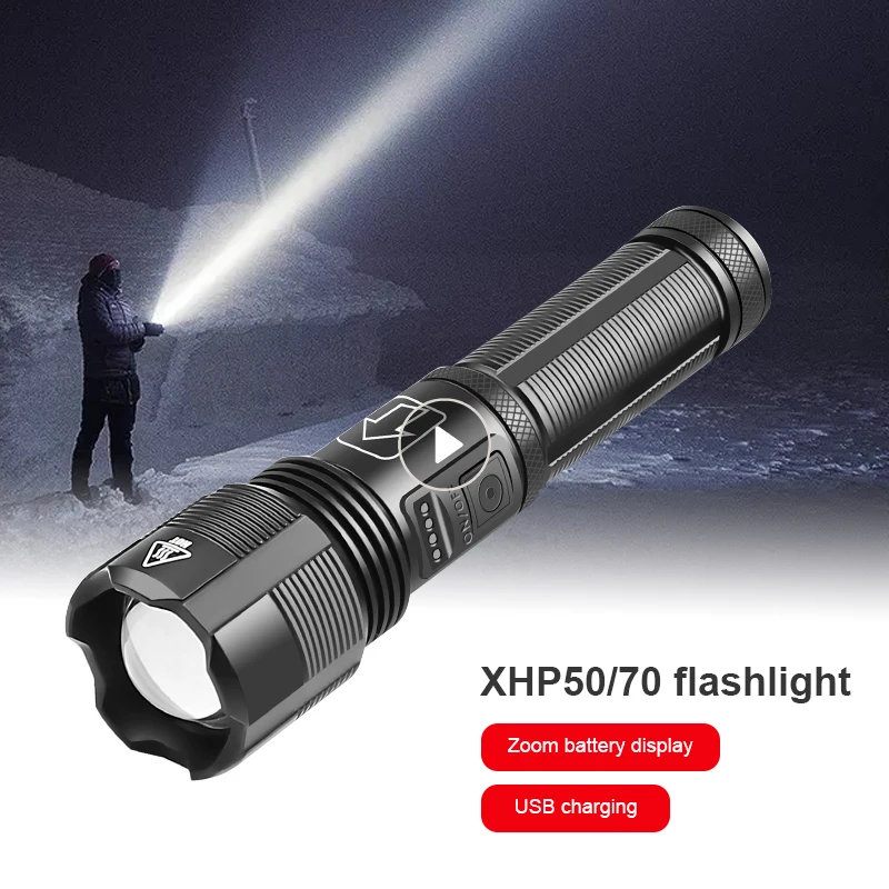 

1pc XHP50/XHP70 Flashlight Multi-function Glare Flashlight Telescopic Zoom Torch USB Charging Hand Lamp For Outdoor Camping Car