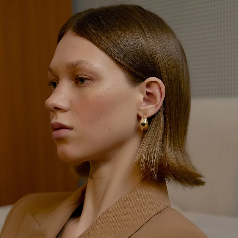 

JIAN Simple Metal S925 Earrings Glossy Arc Geometric Ear Accessories for Women Fashion Gold Color Statement Earring Gifts