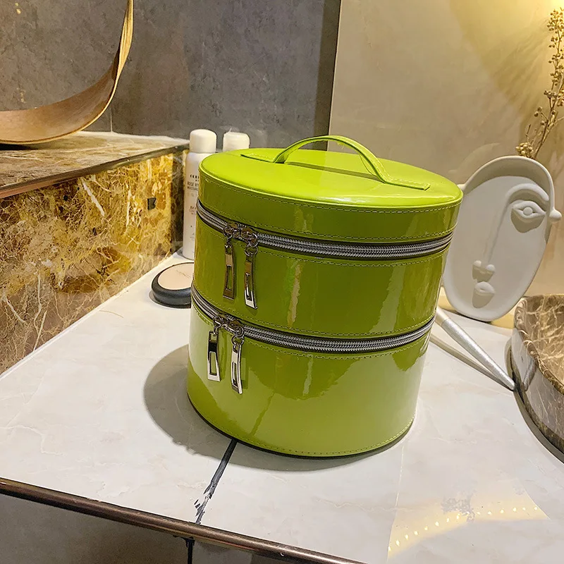 

Cylindrical Shape Cosmetic Handbag for Women 2021 Travel Waterproof Zipper Beauty Messenger Case Toiletry Kit Makeup Storage Bag