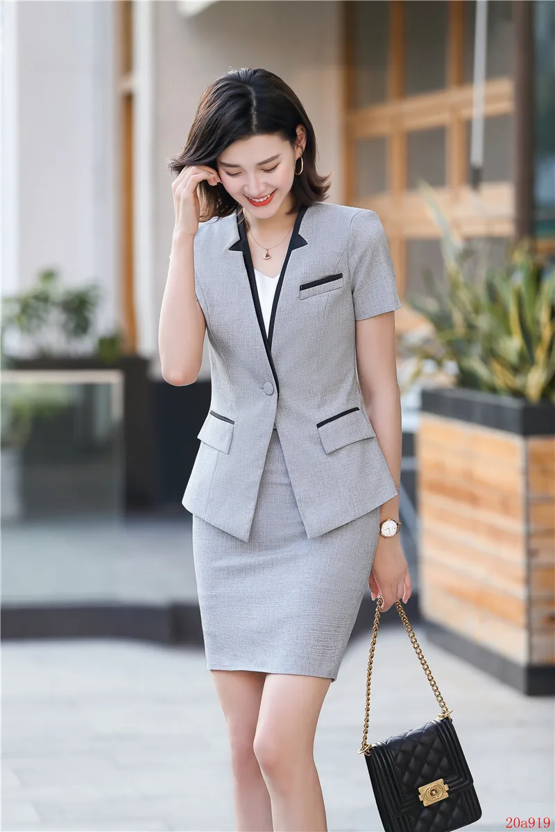 Женский деловой костюм с юбкой и жакетом летний серый пиджак Офисная форма новый
