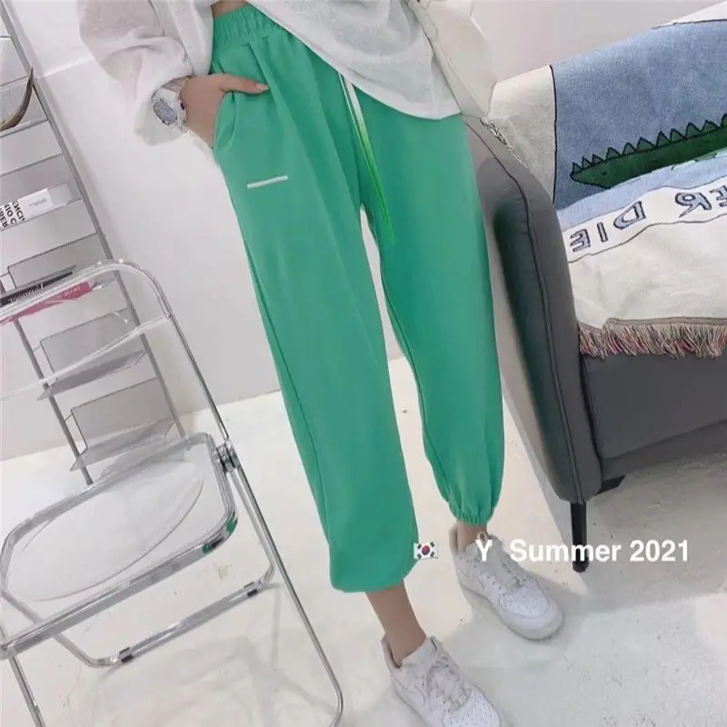 

Summer Women Loose Casual Sweatpant High Waist Ankle Length 2021 Fashion Drawstring Cotton Jogging Workout Pant Bottoms