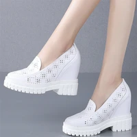 increased internal sandals women hollow genuine leather high heel ankle boots female round toe platform pumps shoes casual shoes