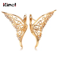 kinel 585 rose gold luxury hollow butterfly women earring bling crystal zircon dazzling stud earring wedding jewelry gift