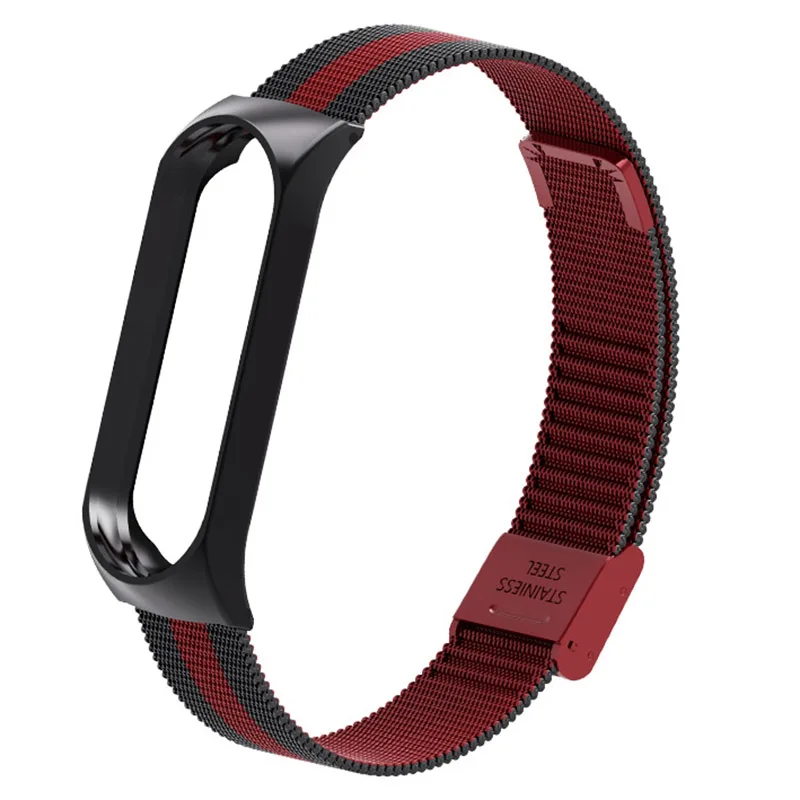 Rovtop, умный браслет на запястье, ремешок для Xiaomi mi, 3, 4, mi Band, 4, 3, металлический браслет, браслет из нержавеющей стали, Z2 - Цвет: BK-RD