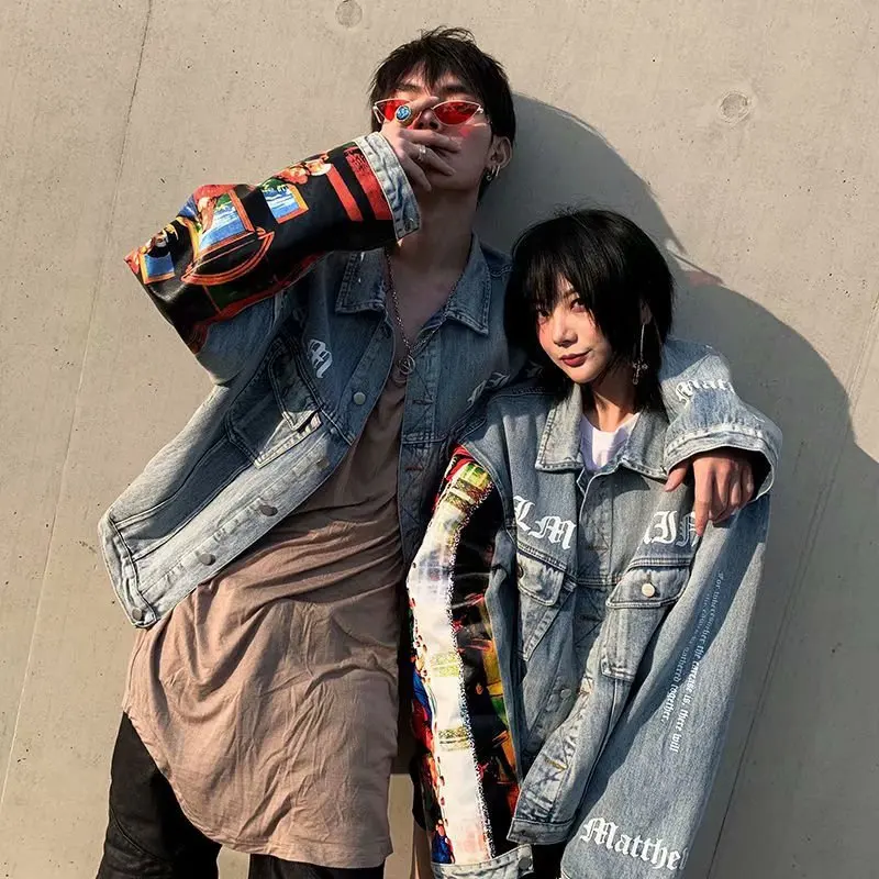 

NEW Vintage Embroidery Men's Denim Jacket Fashion Unisex Loose Boyfriend Style Jean Coat Individuality Couple Jackets Size S-3XL