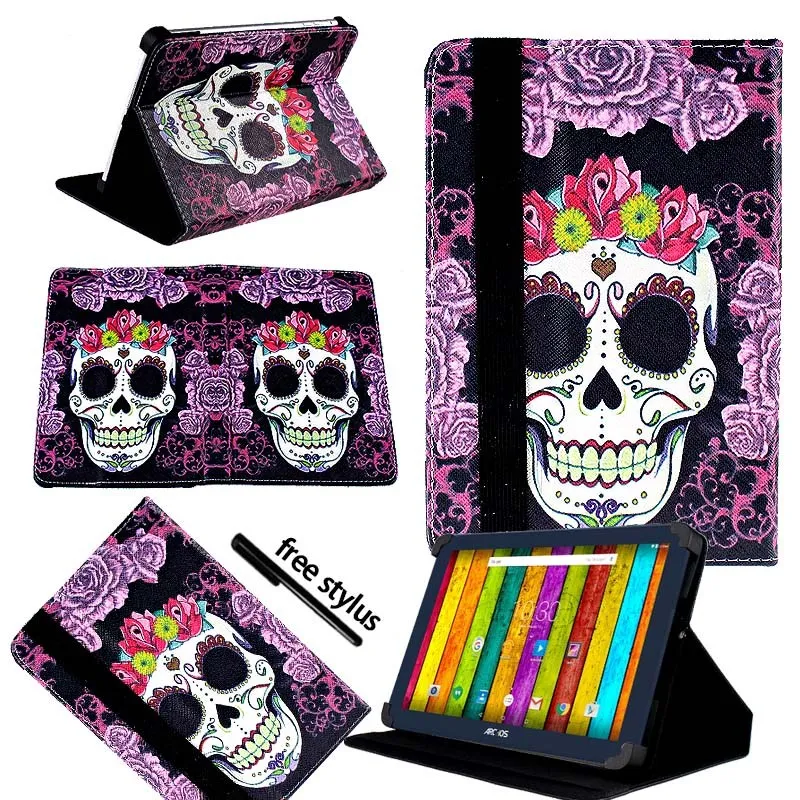 Purple Skull KK&LL кожаный чехол-книжка для планшета+ Бесплатный стилус для ARCHOS 101e 101f Neon 10 дюймов - Цвет: Purple Skull