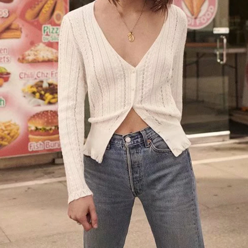 

Кардиган женский трикотажный, с V-образным вырезом и длинным рукавом, лето 2020