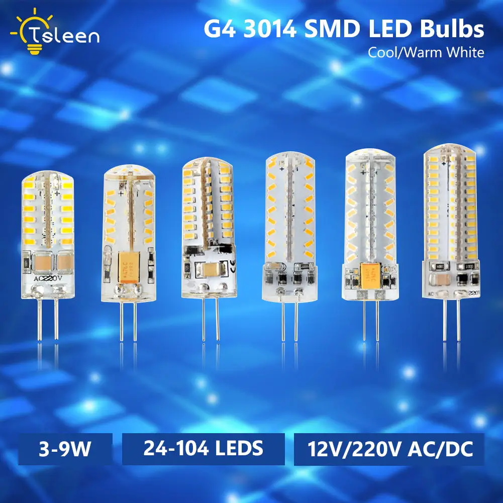 

4/8pcs 3014 SMD 3W 5W G4 Corn Bulbs Dimmable Silicone LED Lamps 24 Leds 48 Leds Energy Saving Replace Halogen 12V 220V Lamps
