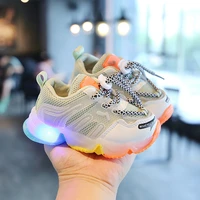 spring kids fashion baby girl shoe for boys toddler chunky sneakers led lights flashing outdoor rubber sole breathable non slip