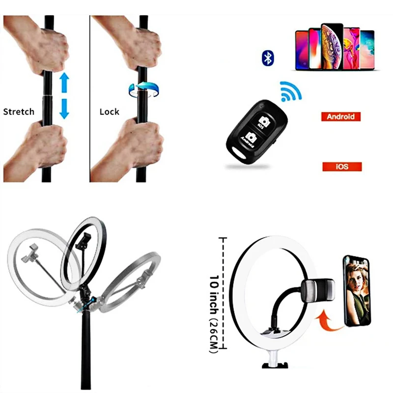 

8 Inch Selfie Ring Light with Adjustable Tripod Stand and Bluetooth Remote Control for Camera Photography Video