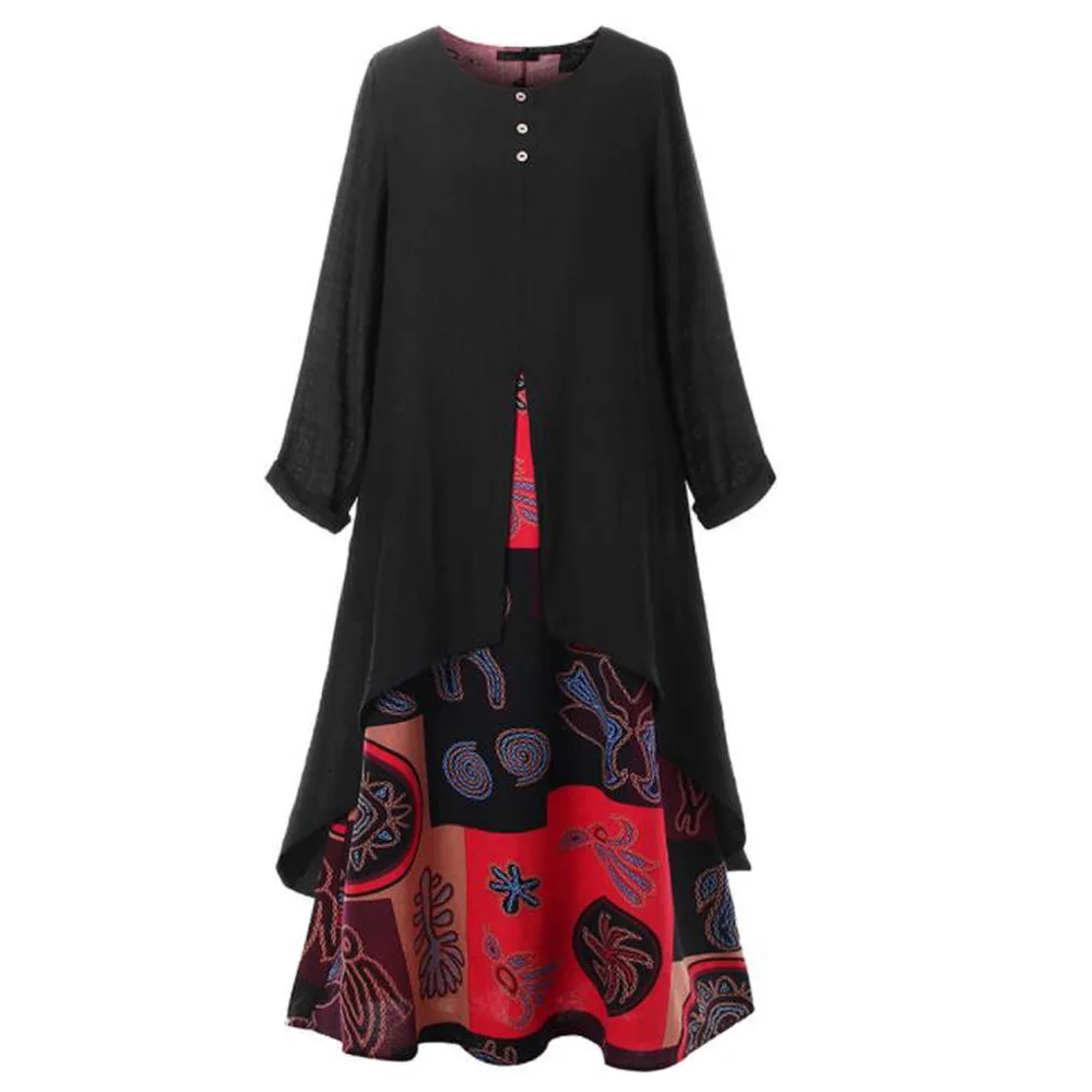 

Bohemian Loose Dresses Womens Cotton Linen Maxi Dress Ethnic Vintage Floral Print 2021 Long Summer Dress Pleated Robes Femininas