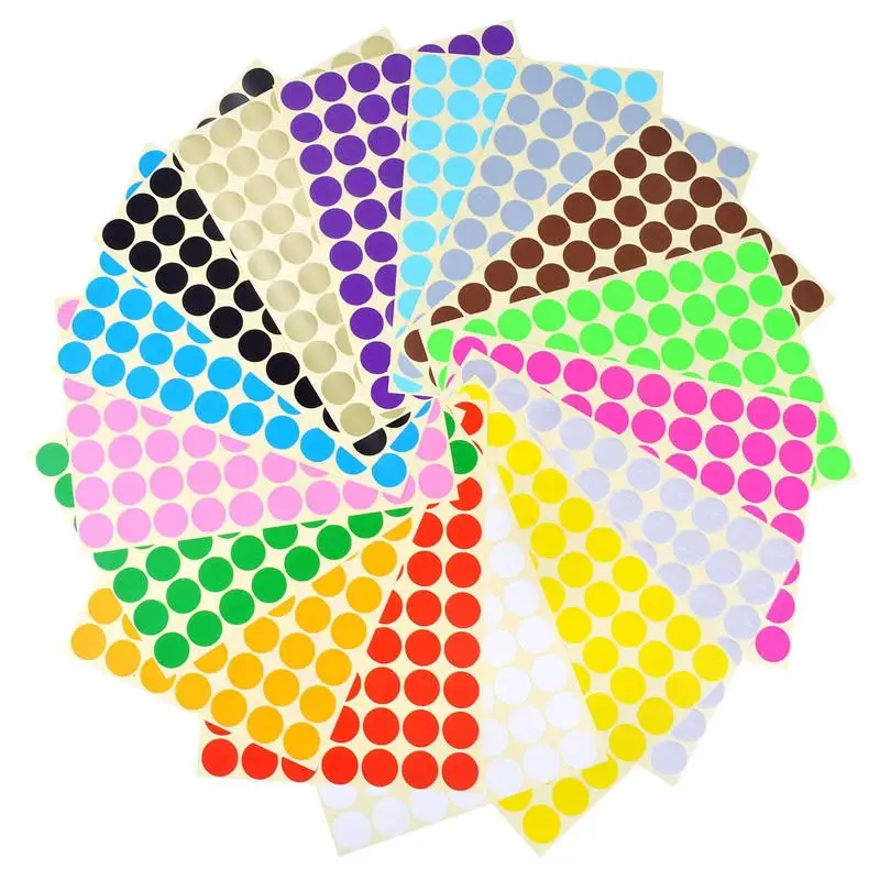 

2Sheets/Pack 10mm 15mm 20mm 30mm Circle Round Color Coded Adhesive Label Dot Sticker Multipurpose Stickers for Chidlren