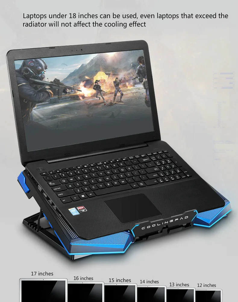 18 inch gaming laptop cooler five fan led screen dual usb port 1400 rpm laptop cooling pad with stand function for laptop free global shipping