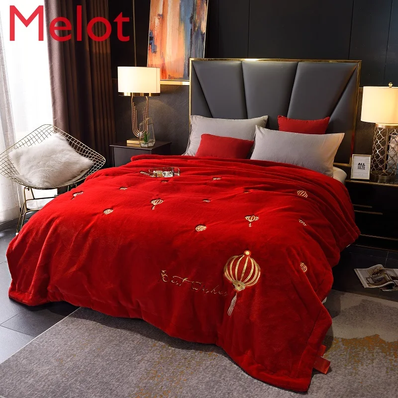 

High-End Blanket Duvet Bright Red Thickened Double Coral Fleece Blanket Fleece Blanket Fluffy Blanket Weighted Blanket