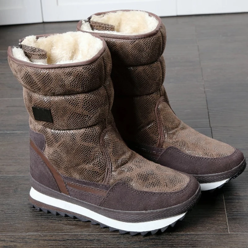 Питоновый узор женские зимние ботинки легкая одежда на молнии сапоги до середины