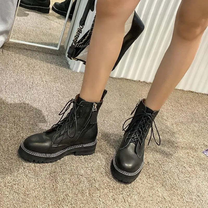 Women's Boots Plus Velvet Martin Boots Women 2020 New Wild Motorcycle Thick Heel Short Boots Autumn and Winter Single Boots