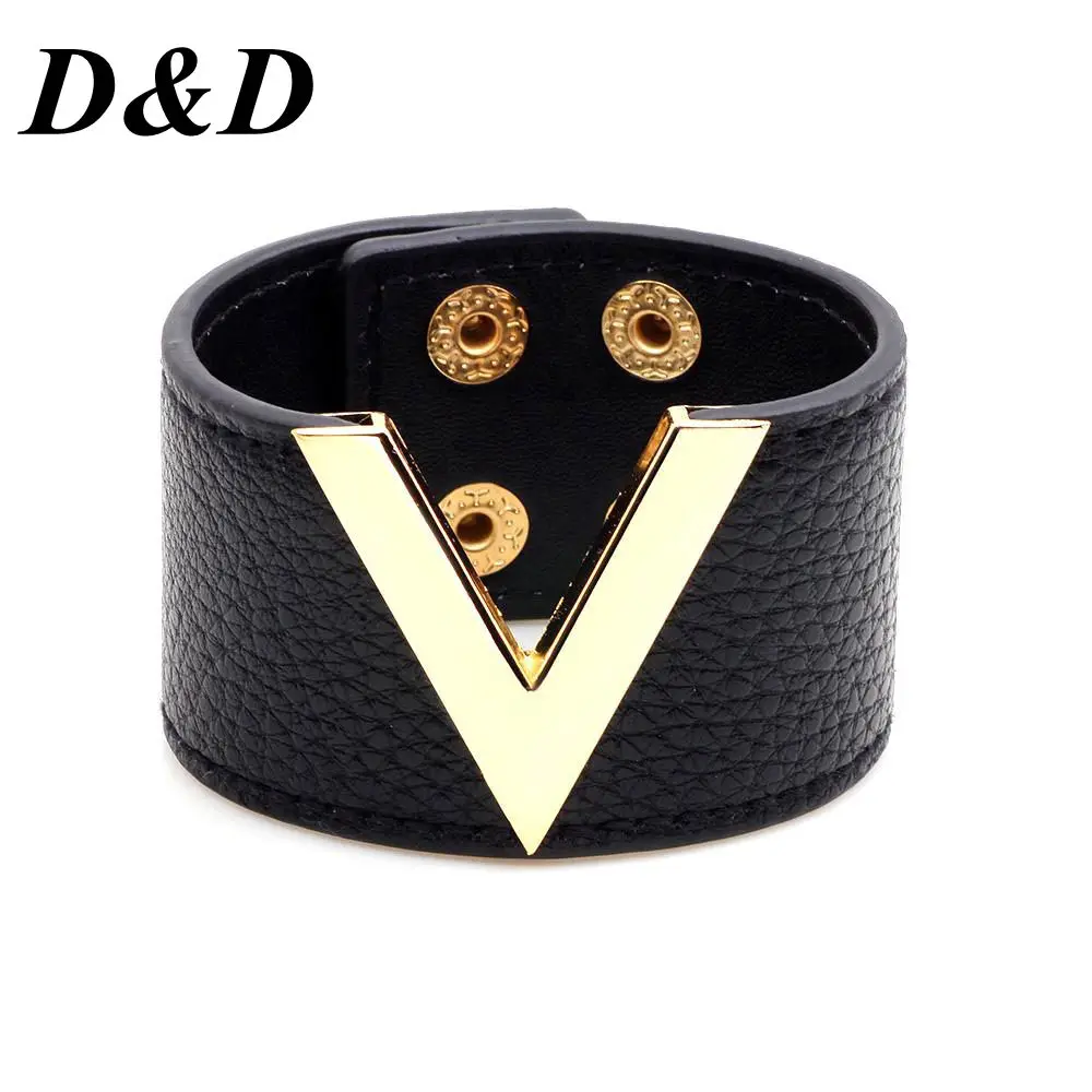 Европейский и большой кожаный браслет простой Универсальный Широкий OL V Word для