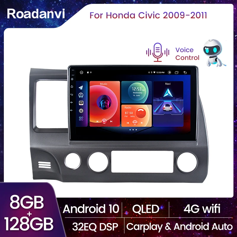 

Roadanvi 9" Android 10 2din Car Radio Multimedia Video Player for Honda Civic 2009 2010 2011 with GPS 1 Din Carplay 8G 128G
