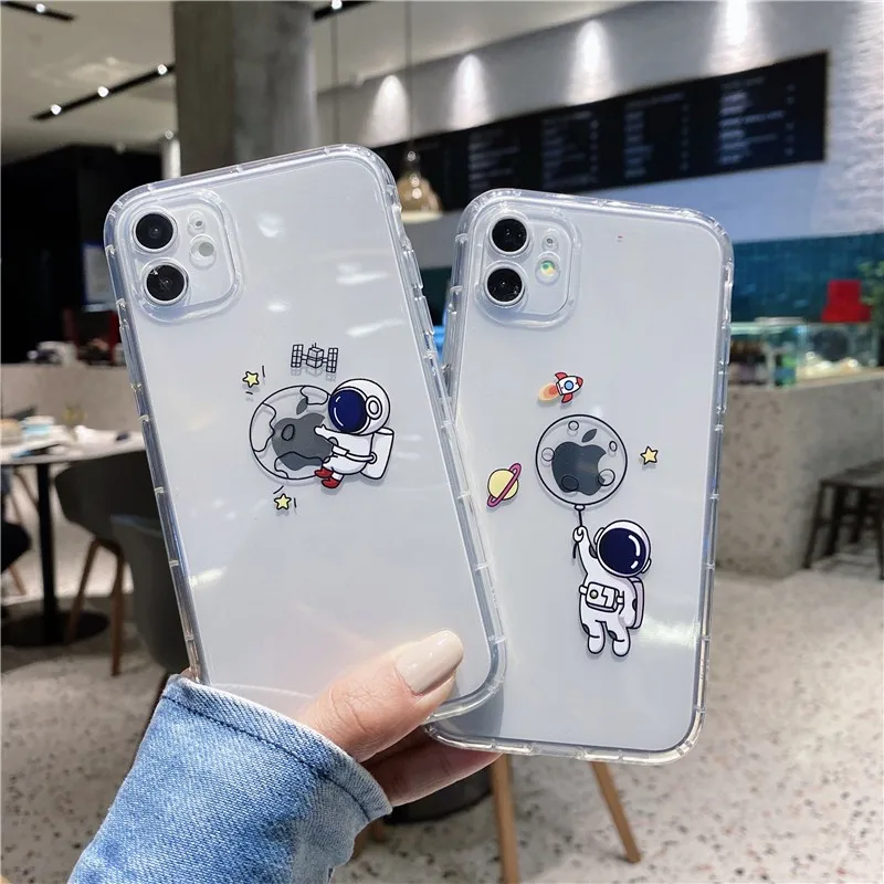

Cartoon Creativity Clear Astronaut Soft Case For Iphone 11 12 Pro Max Mini 7 8 Plus Xr X Xs Max Se 2 Luxury Phone Cover Fundas