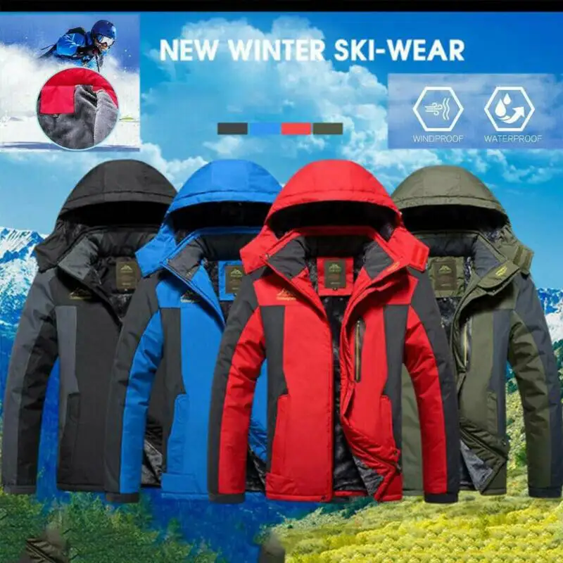 

Mens Winter Jacket Hooded Coat Outdoor Ski Snow Hiking Warm Hoodies Overcoats