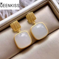 qeenkiss eg5121 fine jewelry wholesale fashion hot woman girl bride birthday wedding gift square jade 24kt%c2%a0gold stud earrings