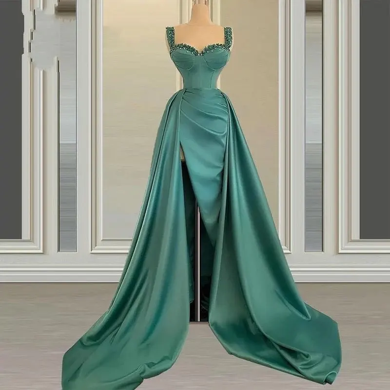 

Dlassdress Store Evening Dresses with Beaded Crystals Pleat Satin Robe De Soiree Party Prom Dress