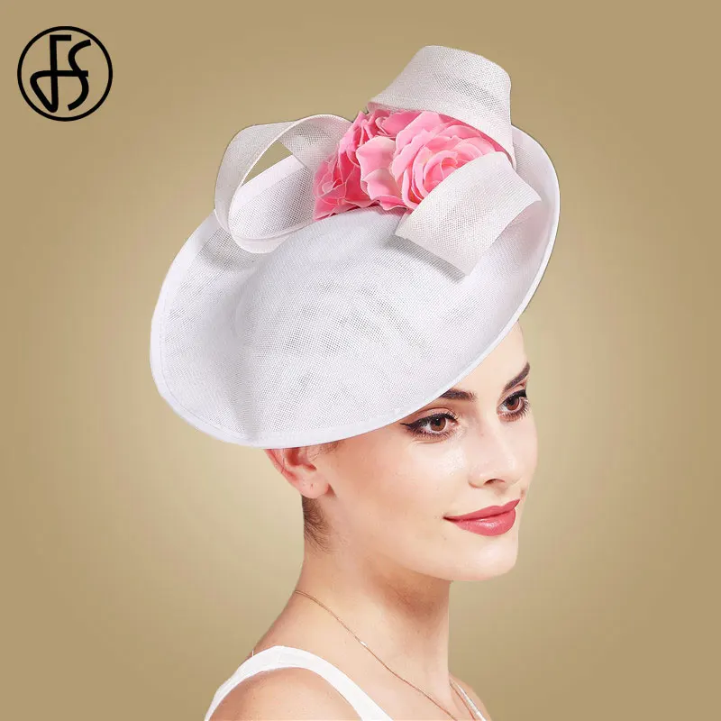 FS Белая Шляпа Fedora Женская Вуалетка Дерби большие шляпы цветок Элегантная Дамская