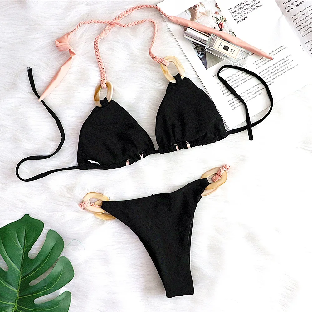 

New 2020 Knitted Brazilian Bikini Women Swimwear Female Bandeau Swimsuit Two-pieces Bikini set Halter Bather Bathing Suit Swim