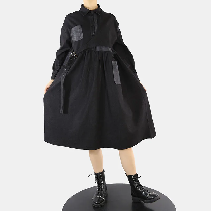 

SuperAen 2022 весна новые свободные размера плюс модные трапециевидные джинсовые платья с отложным воротником для женщин