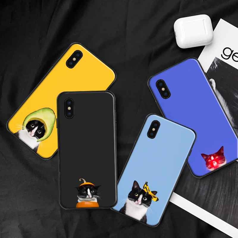 

Phone Case For iPhone 11 12 Mini Pro X XR XS Max 6 6S 7 8 Plus SE 2020 Silicon Back TPU shockproof Cover Cute cartoon animal cat