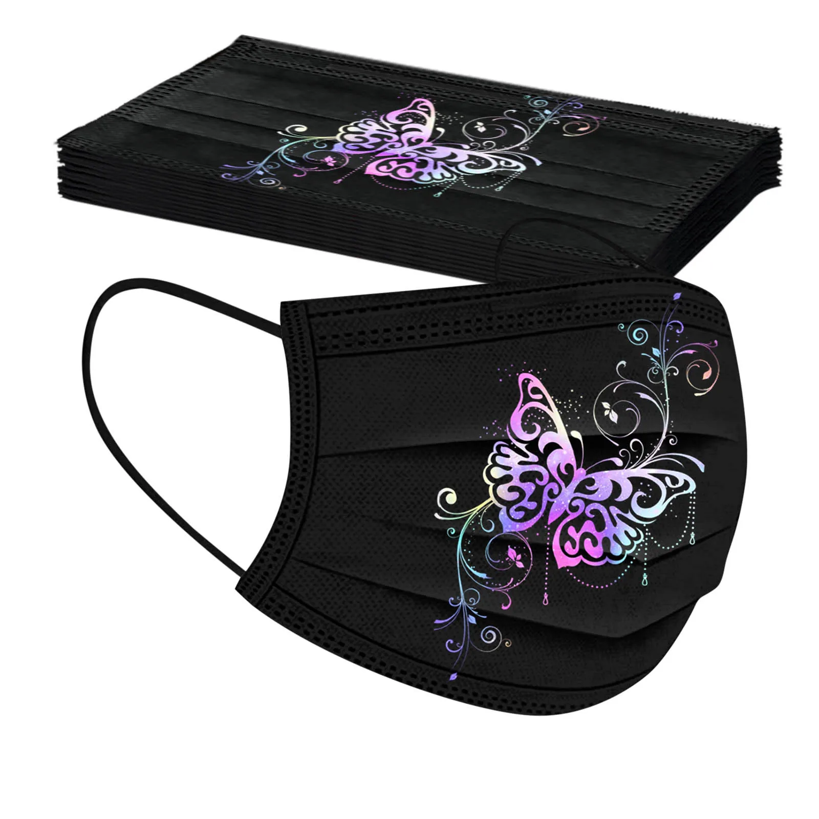 

10PC Adult Women Mask Disposable Face Mask 3Ply Ear Loop Butterfly printed protective disposable mask Halloween Cosplay
