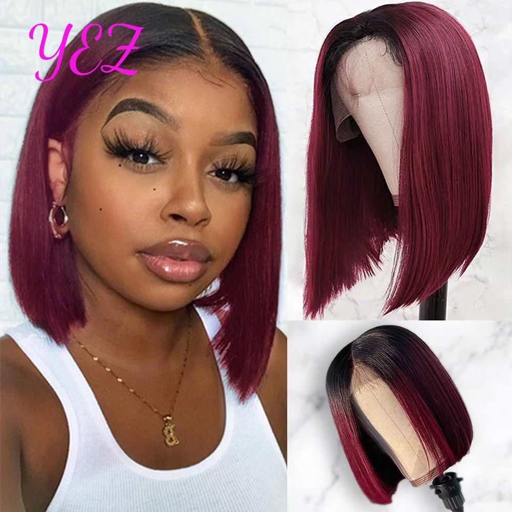 

YEZ 1B 99J Bob Frontal Wig Straight Lace Front Human Hair Wigs Fast Shipping 4x4 Burgundy Lace Front Wig 13x4 Y54220