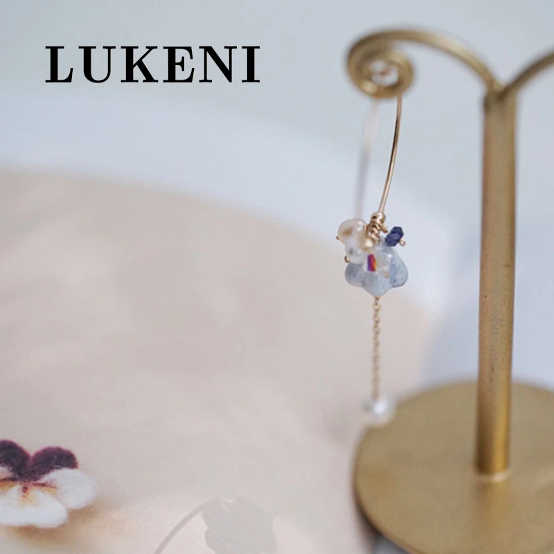 

Iolite Single Earrings For Women Natural Pearl Cordierite Ear Jewelry Wedding Dress Decorative Round Flowers Party Stud Earrings