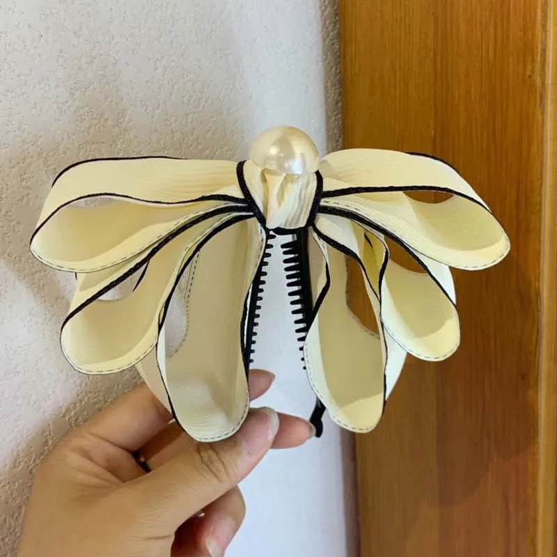 

2021 Korea Sweet Hairpin Cute Ribbon Bow Imitation Pearl Banana Hair Clip Claw Women Girls Fashion Hair Accessories