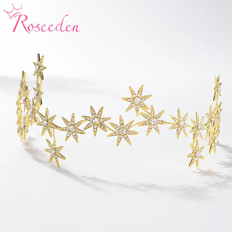 Элегантная блестящая тиара со звездами и кристаллами свадебная корона повязка