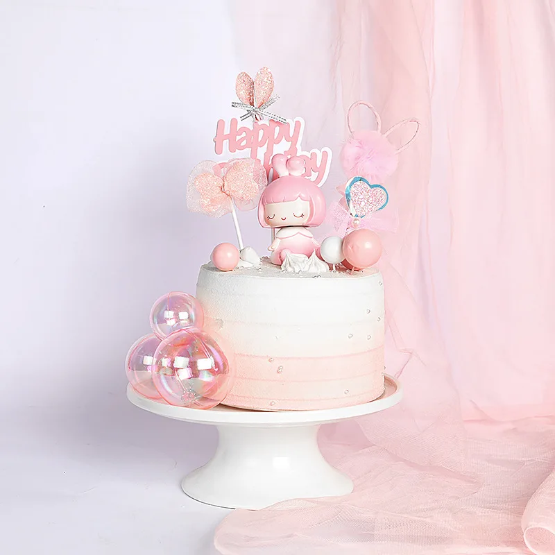 

10pcs Bow Plug-in Birthday Cake Plug-in Birthday Decoration Baking Cake Decoration Small Fresh and Cute Rabbit Ears Net Yarn