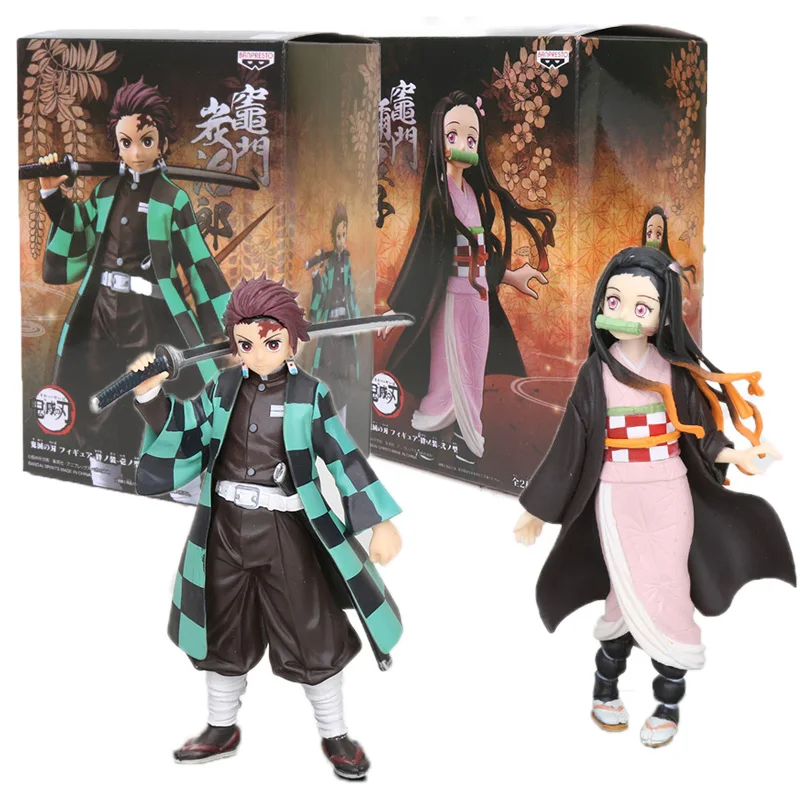 Набор из 2 новых 16 см аниме Demon Slayer Tanjirou Kamado Kimetsu no Yaiba Kamado Nezuko ПВХ фигурка Коллекционная модель куклы