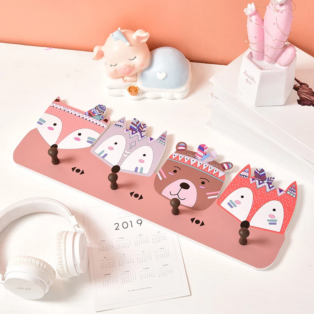 Двери настенный крючок деревянные мультфильм животных Лебедь медведь 4 крючка